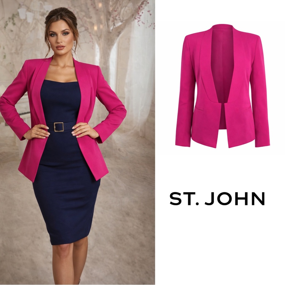 NEW St. John Fuchsia Wool Tailored Open Blazer - Picture 15 of 15